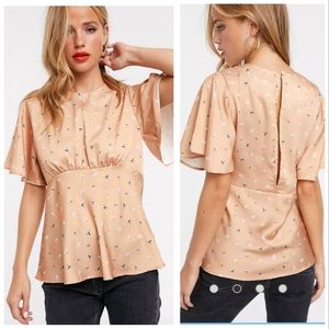 ASOS DESIGN top with flutter sleeve in satin in floral print